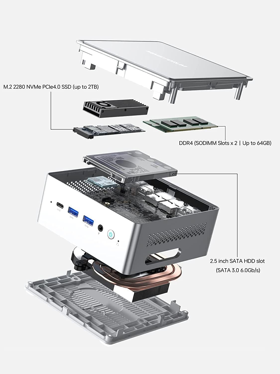 MINISFORUM NAB9 Mini PC, Intel Core i9-12900HK fino a 5,0 GHz, 16 GB RAM, SSD da 512 GB, doppia LAN 2,5G, Wi-Fi 6, Bluetooth 5.2
