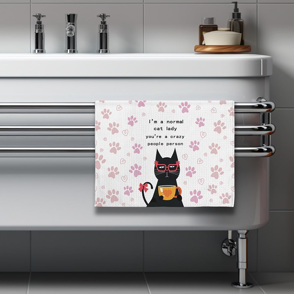 Quick-Dry Feline Enthusiast Kitchen Towels - Whimsical Cat Lady Art with Humorous 'Normal vs Crazy' Theme, Decorative Hand Towel for Women & Pet Lovers, funny Crazy Cat Lady Gifts Kitchen Accessories image 5