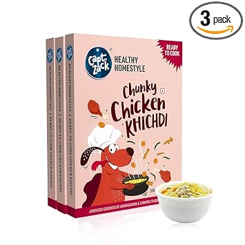 Captain Zack Puppy & Adult 900 gm Gravy Dog Food | 75gm (3 Pack) | 900GM when Cooked | Chicken Khichdi | Cook in 5mins, Add Boiling Water| Calms & Boosts Immunity| No Preservatives | Healthy Homesty