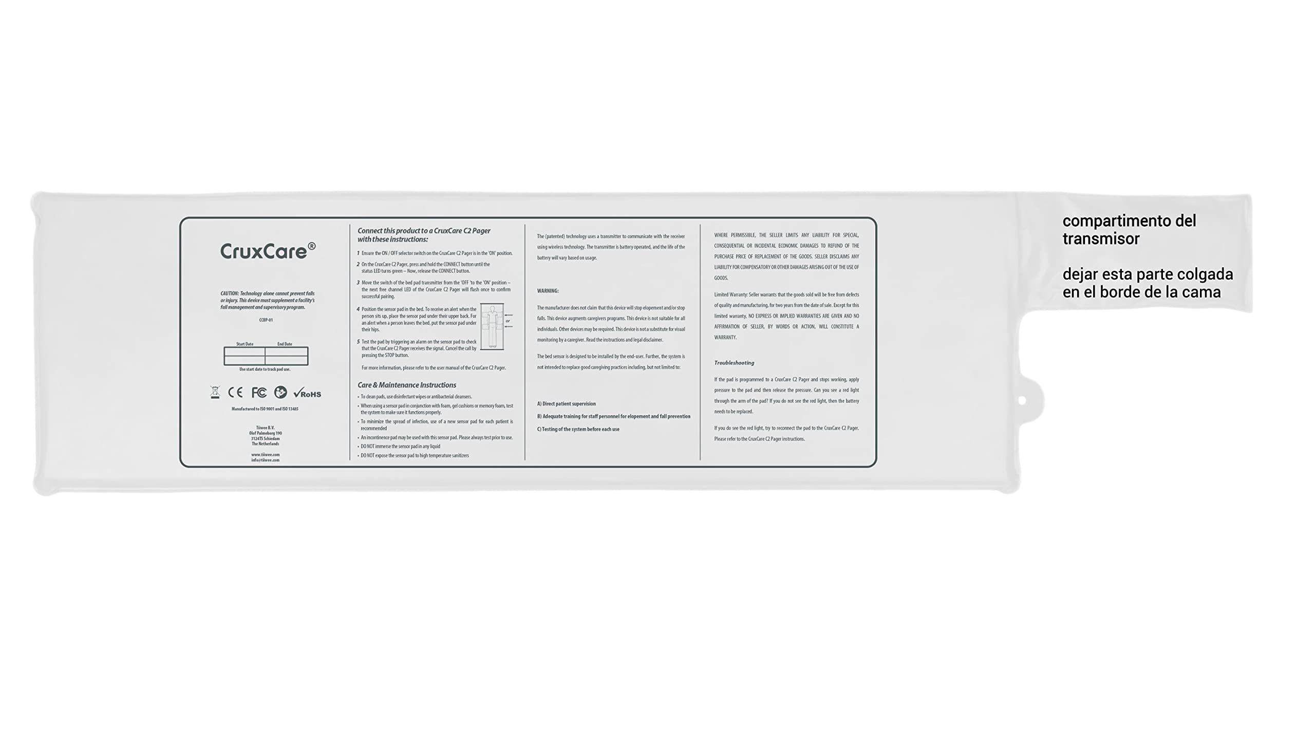 C2 Sensor de Presion Cama para Personas Mayores y con Demencia - Ayuda a Prevenir la Deambulación - Para Usar en Combinación con el Localizador CruxCare C2.