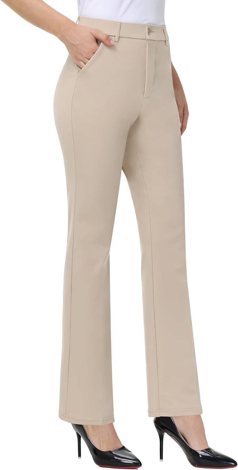 iChosy Women's Stretchy Straight Leg Dress Work Pants Business Office Casual Slacks with Pockets