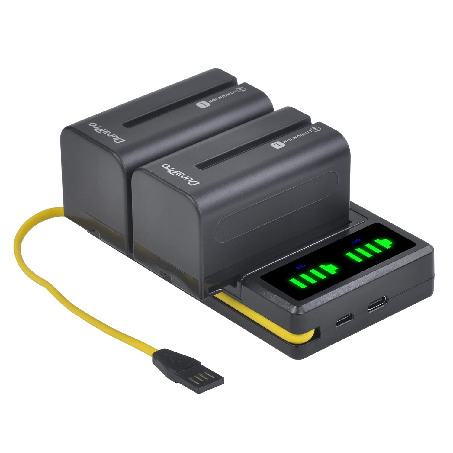 DuraPro 2 x 5200 mAh NP-F750 NP-770 Akku + LED Dual Bulit-in USB-Ladegerät mit Typ-C-Anschluss für Sony NP-F330 NP-F550 NP-F570 NP-F750 NP-F770 NP-F960 NP-F970 CCD-SC5 CCD-TRV DCR-TRV Serie Camcorder