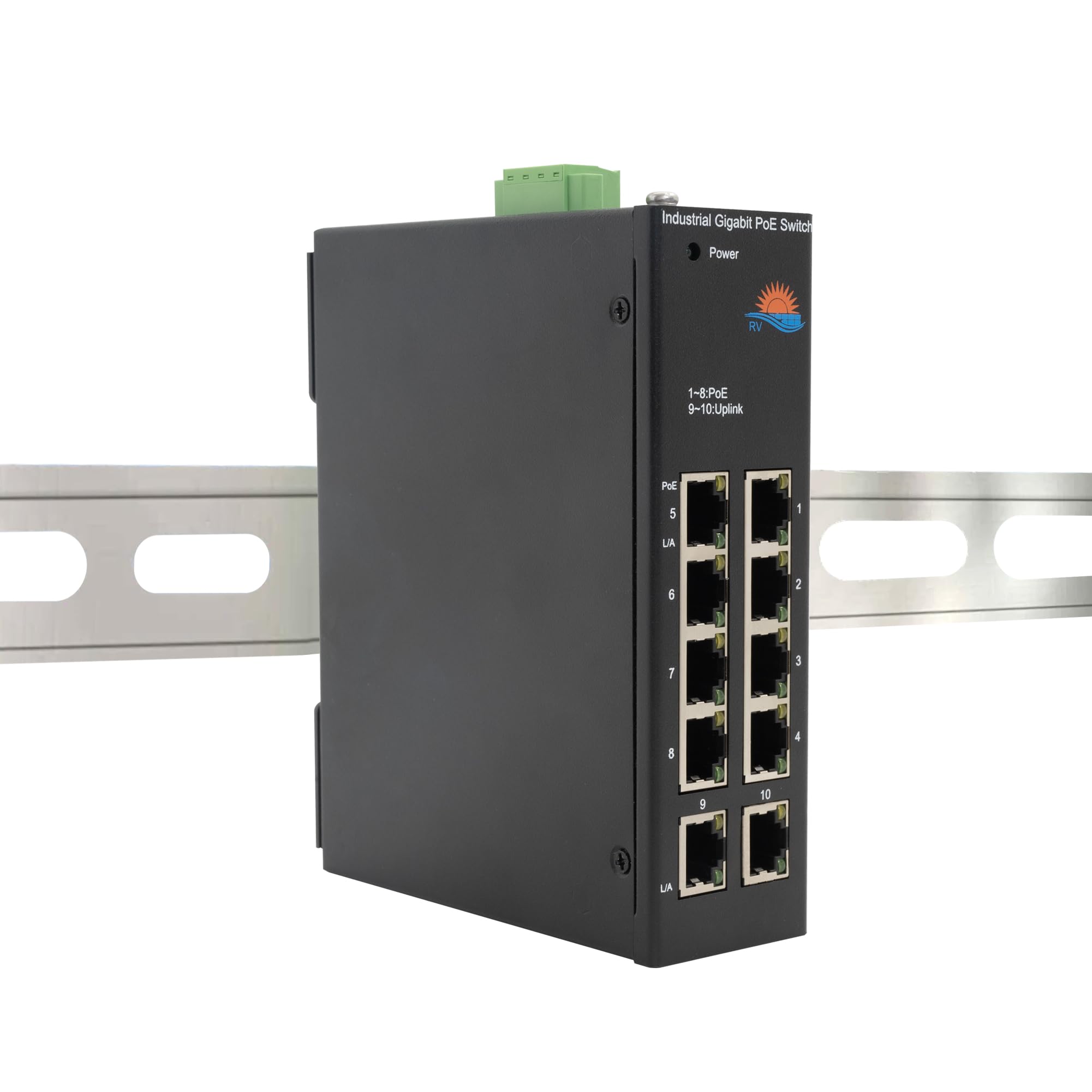 LIFEPOE Industrial 10-Port Gigabit Solar PoE Switch with Voltage Booster - 8 x IEEE802.3af/at 30W PoE Ports @120W, Ideal for Solar Power/RV Truck/VoIP Systems. Supports DC12V-24V to DC48V Conversion