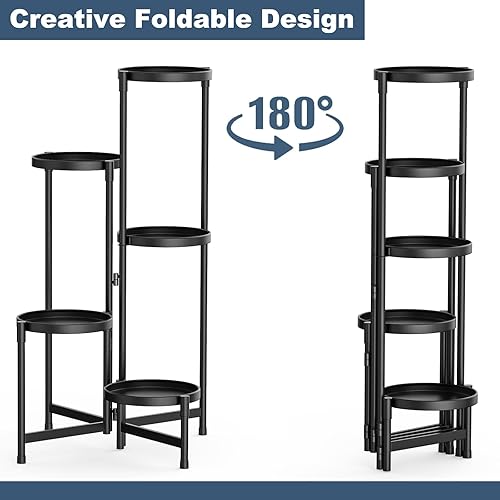 Miniatura 4 de MOKANI Soporte de metal para plantas de interior, 5 niveles para plantas, espacio libre para interiores, soporte escalonado para múltiples plantas,