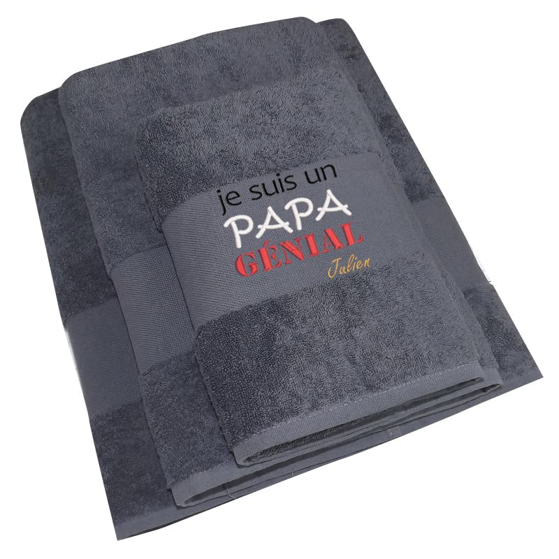 Serviette Fête des pères personnalisée avec prénom - Éponge 450g