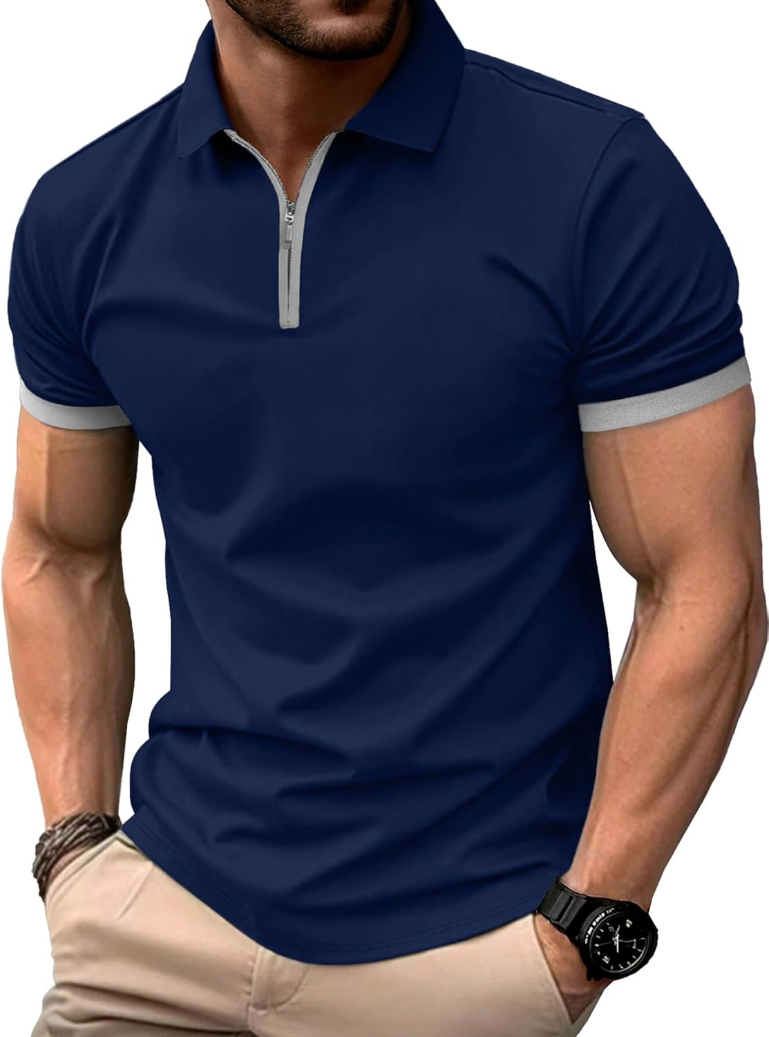 Askdeer Men's Polo Shirts Short Sleeve Casual Golf Shirt Performace Dry Fit Polo Tee