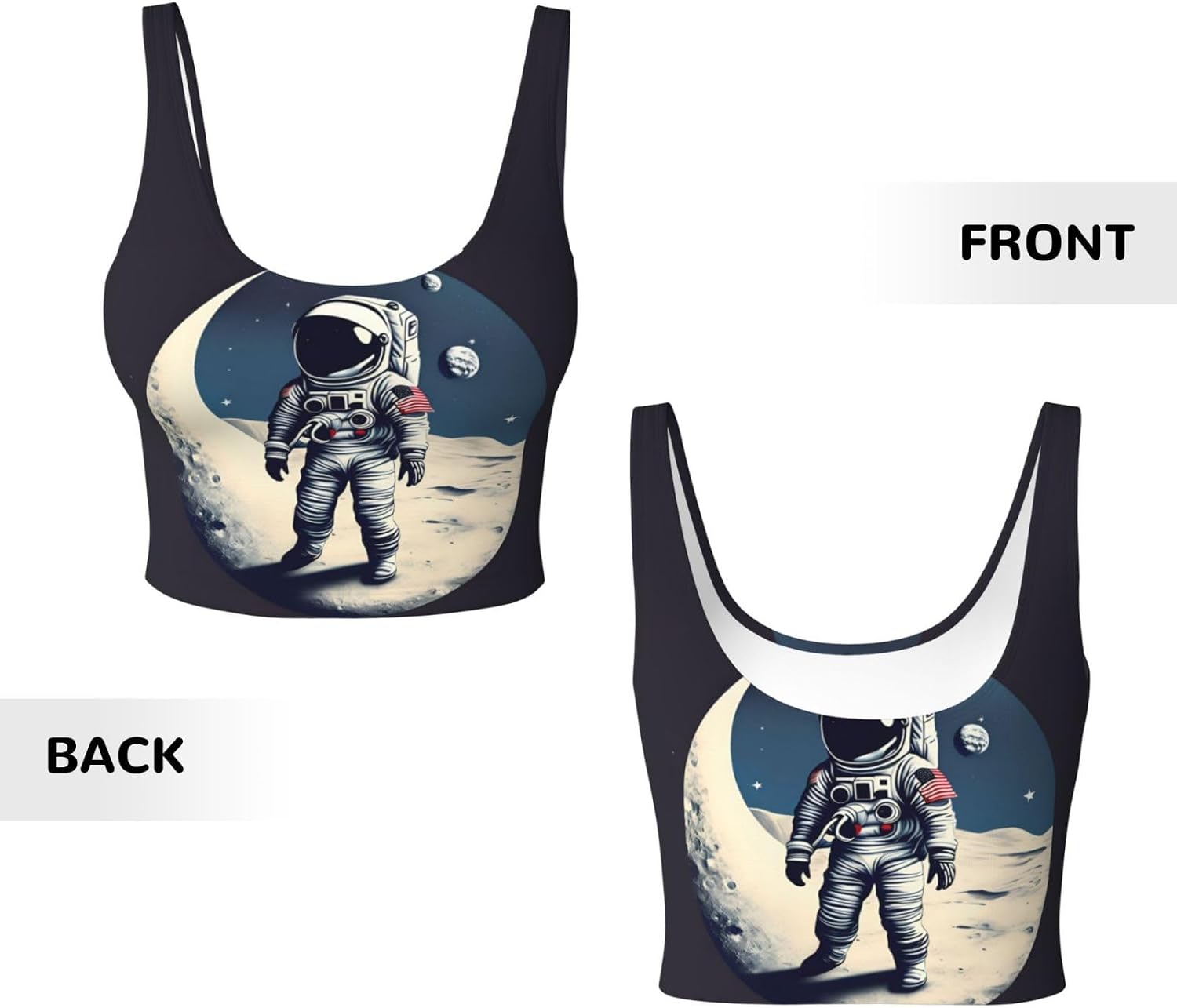 Astronaut On The Moon Print Sports Bra for Women,Padded,Racerback,Perfect for Yoga,Workout and Running