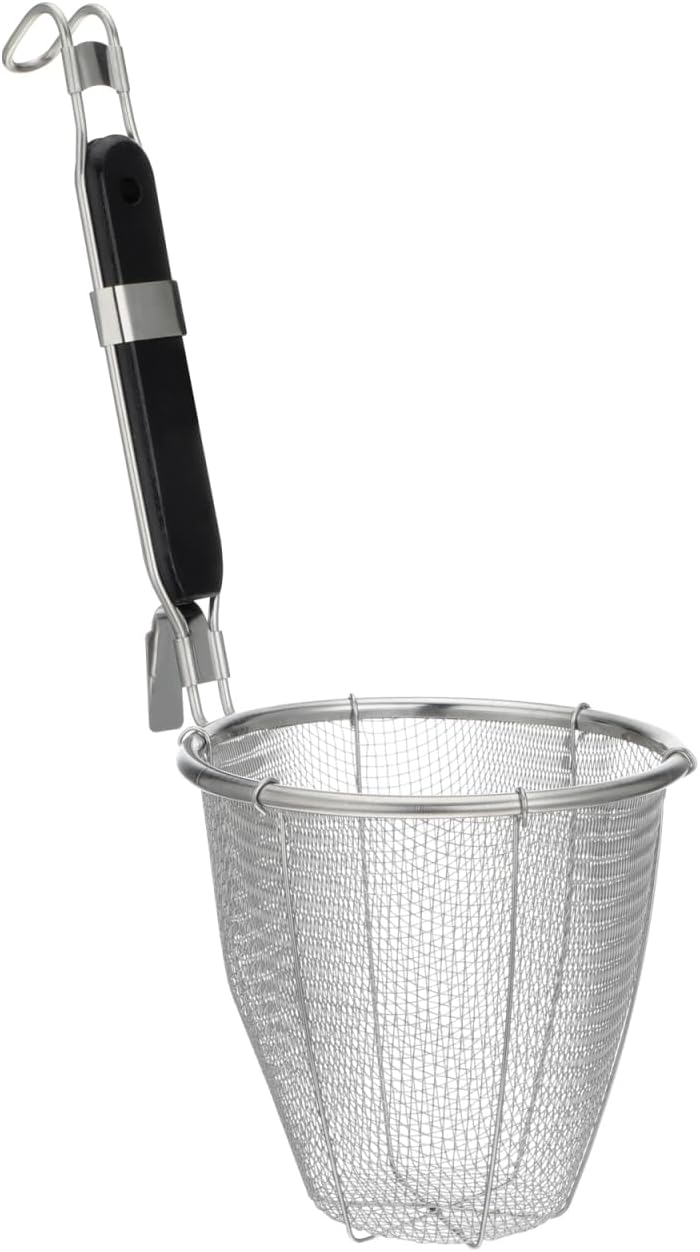 Noodle Strainer Basket with Handle Wire Mesh Food Skimmer for Dumplings Pasta Ramen Deep Basket Design Long Hooked Handle 13.38 X 5.51 X 5.51 in Kitchen Sieve
