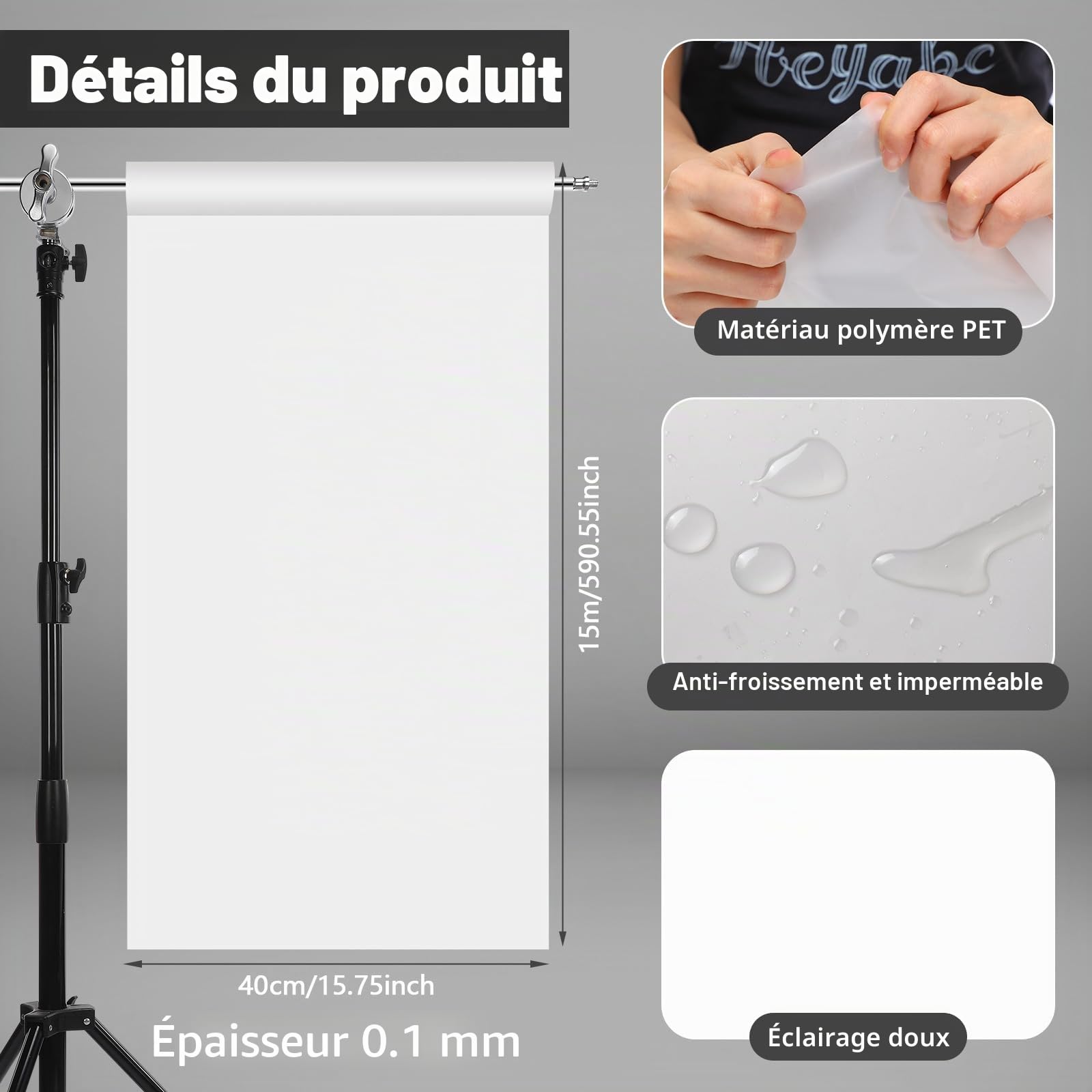 Nezyo Rouleau de Papier diffuseur de lumière pour Flash LED, lumière stroboscopique, Photographie et vidéo - Blanc - 0,4 x 15 m