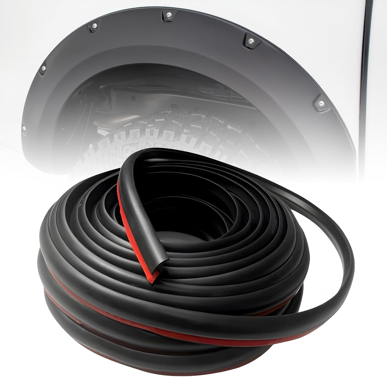 Rubber Fender Flares Edge Trim, 10M/33FT T-Style Self-Adhesive Fender Flare Rubber Seal for Car and Truck Wheel Wells