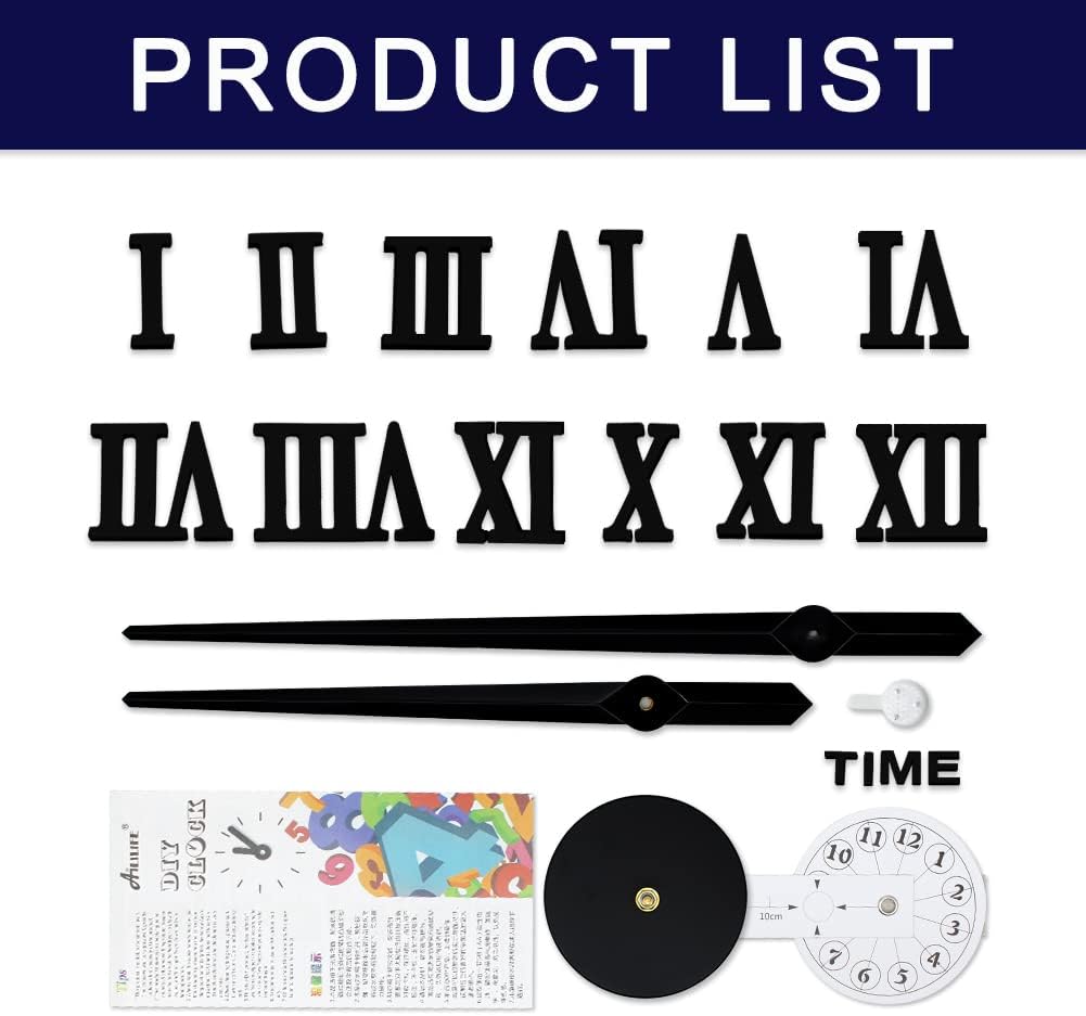 Large DIY Wall Clock Kit, 3D Modern Frameless Wall Clock with Mirror Number Stickers for Home Living Room Bedroom Office Decoration-Black 021