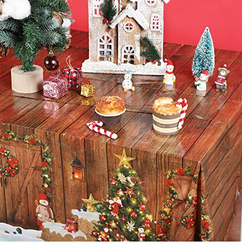 Tiamon 3 Pieces Christmas Tablecloth Christmas Barn Door Plastic Table Cover Rectangle Xmas Rustic Wooden Holiday Table Cloth For Christmas Party Decorations Supplies, 54 X 108 Inch #TOP5