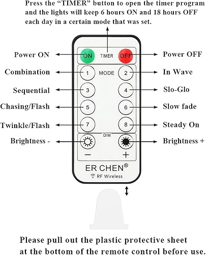 Miniatura 7 de ER CHEN Tira de luces LED de 66 pies, 200 luces LED estrelladas en cable de cobre verde de 65.6 ft, adaptador de corriente + control remoto