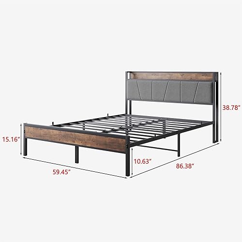 Miniatura 10 de Anwick Cama individual de metal, base de cama industrial tamaño individual con cabecera y 2 puertos USB, base de colchón resistente con