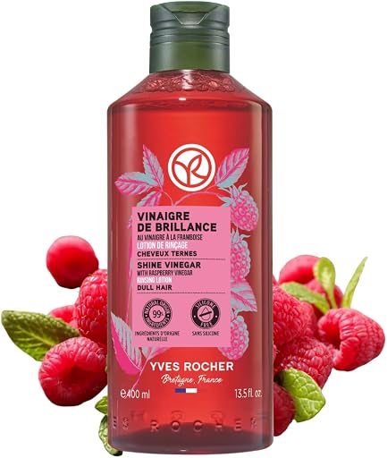 Yves Rocher Raspberry Vinegar Hair Rinse, Shine Rinsing Lotion for Color-Treated and Hard Water Hair Detox, Silicone-Free, Sulfate-Free, 99% Natural Origin, Vegan, Made in France (400 ml/13.6 fl oz)