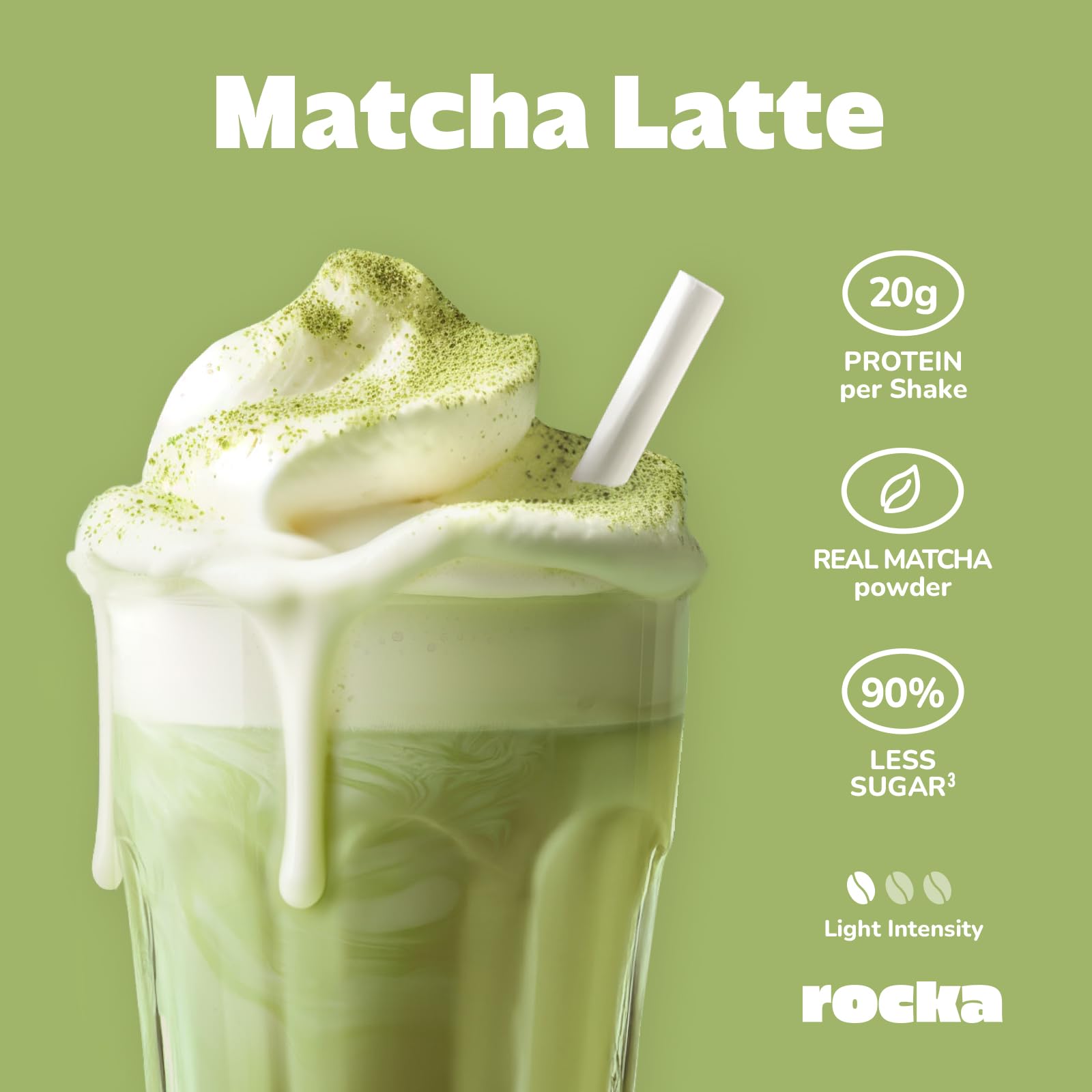 Rocka Nutrition Protein Matcha veganes Proteinpulver mit Koffein | Veganer Protein Matcha mit 20 g Protein pro Portion | Mehrkomponentenprotein mit Matchablattpulver und Grünteeextrakt (600 g)