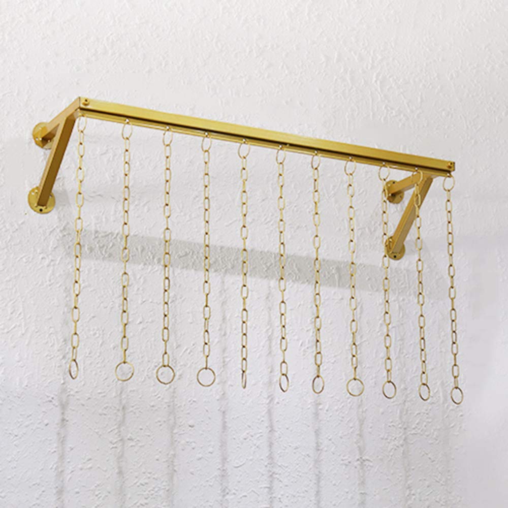 HTTGDGDH Industrial Wall-Mounted Garment Rack, Golden Vintage Retail Clothing Rack Display Stand, Metal Commercial Hangers Laundry Rack, For Clothing Stores/B80Cm