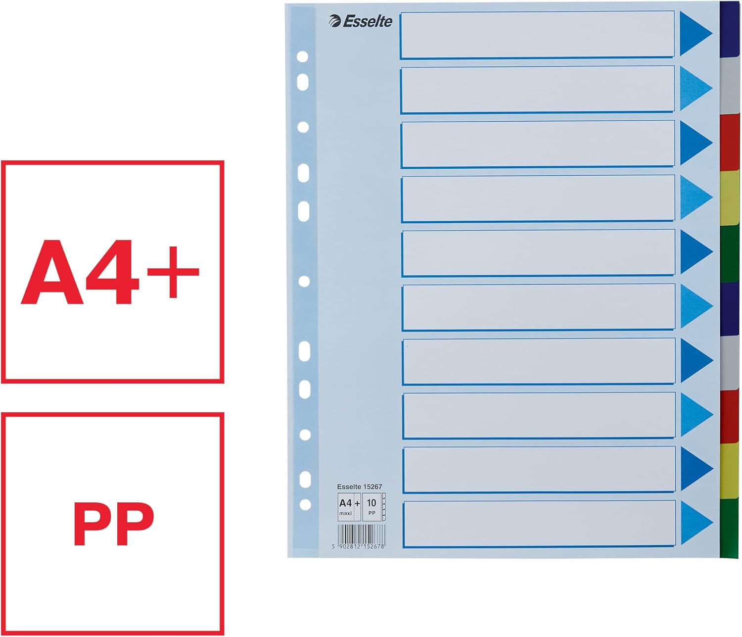 Esselte 15267 A4 Maxi PP 10 Tabs Divider - Multi-Colour