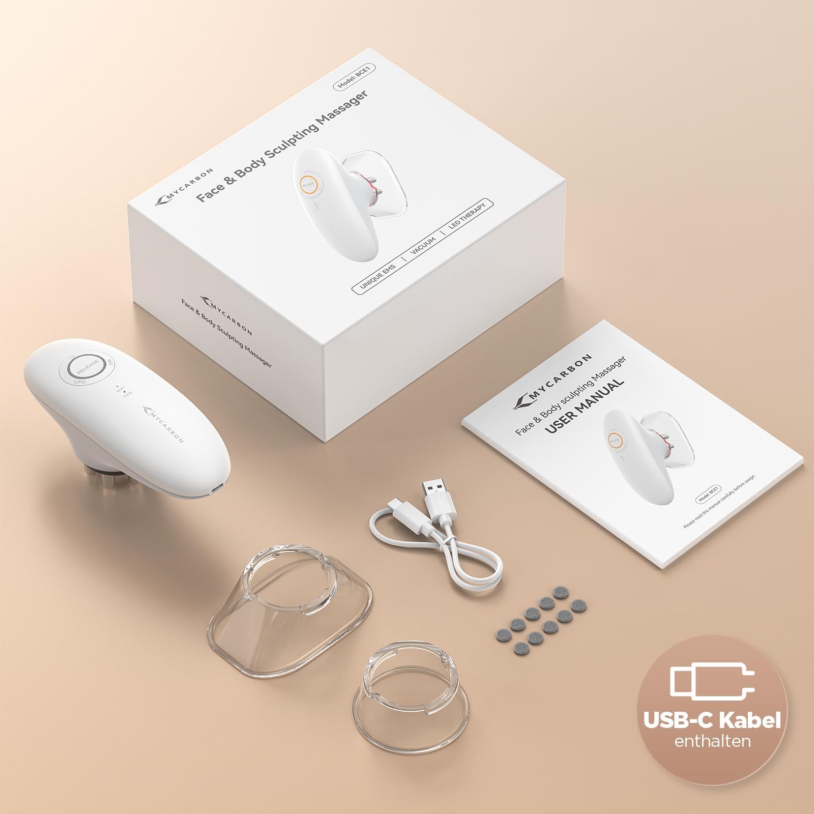 MYCARBON 3in1 Schröpfmassagegerät Modellierung und Straffung für fördern die Durchblutung erhöhung der Hautelastizität Massagegerät elektrisch 3 Stufen mit Schröpfmassage EMS und Rotlicht