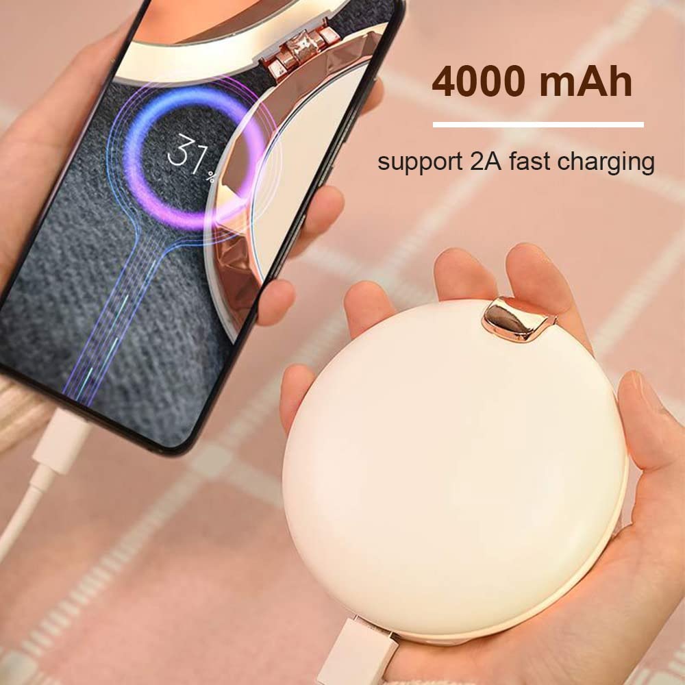 Il nuovo scaldamani ricaricabile USB, con specchio per il trucco a doppia faccia, luce di riempimento morbida tre in uno, scaldamani riscaldante da 4000 mAh, un regalo per gli amanti in inverno