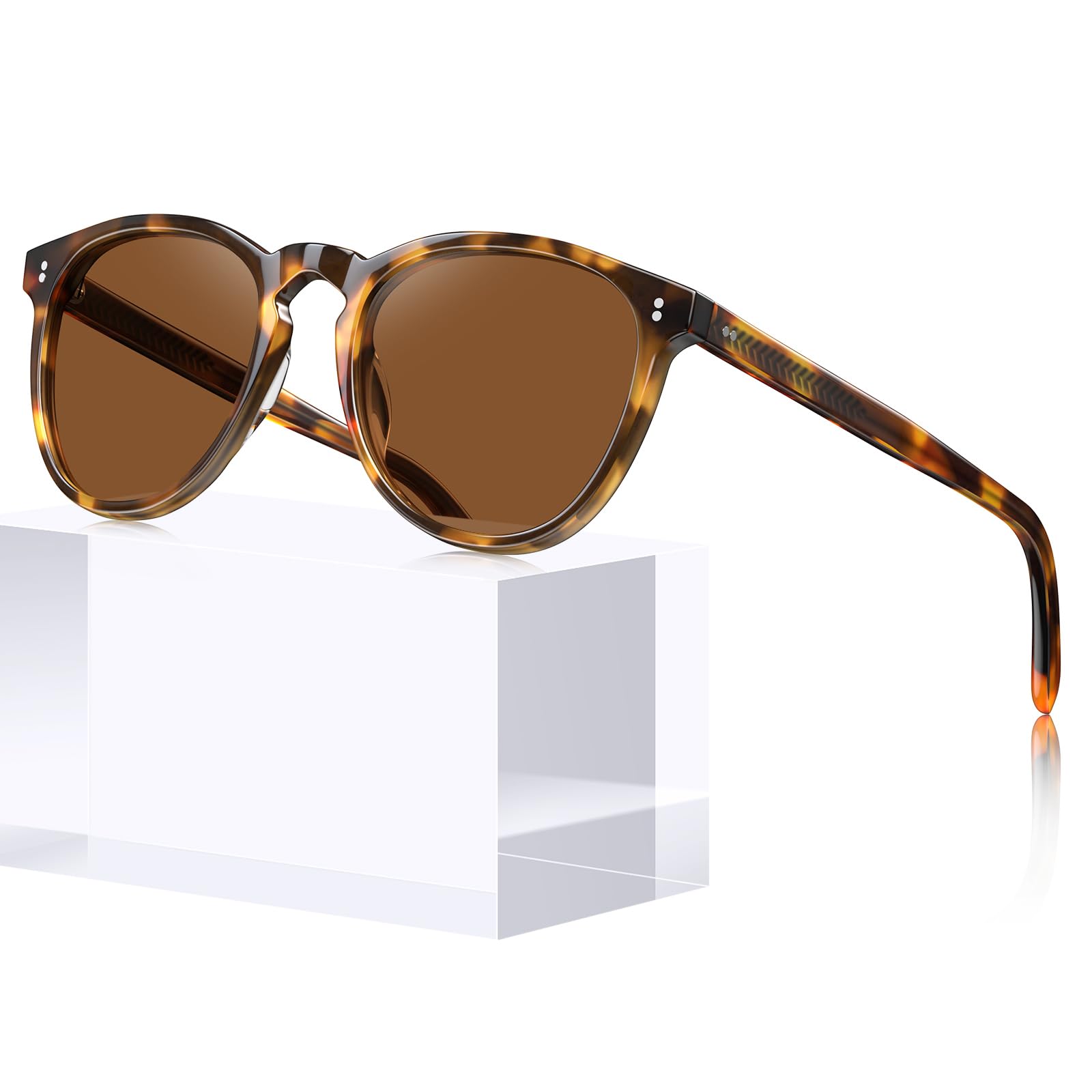 CARFIA Trendy Polarisiert Sonnenbrille Damen, Vintage Leopardenmuster UV400 | Schildpatt Design, Kategorie 3 Linse, Leichte Azetat Sunglasses für Alltag Urlaub Party, mit Etui & Reinigungstuch CA2307C