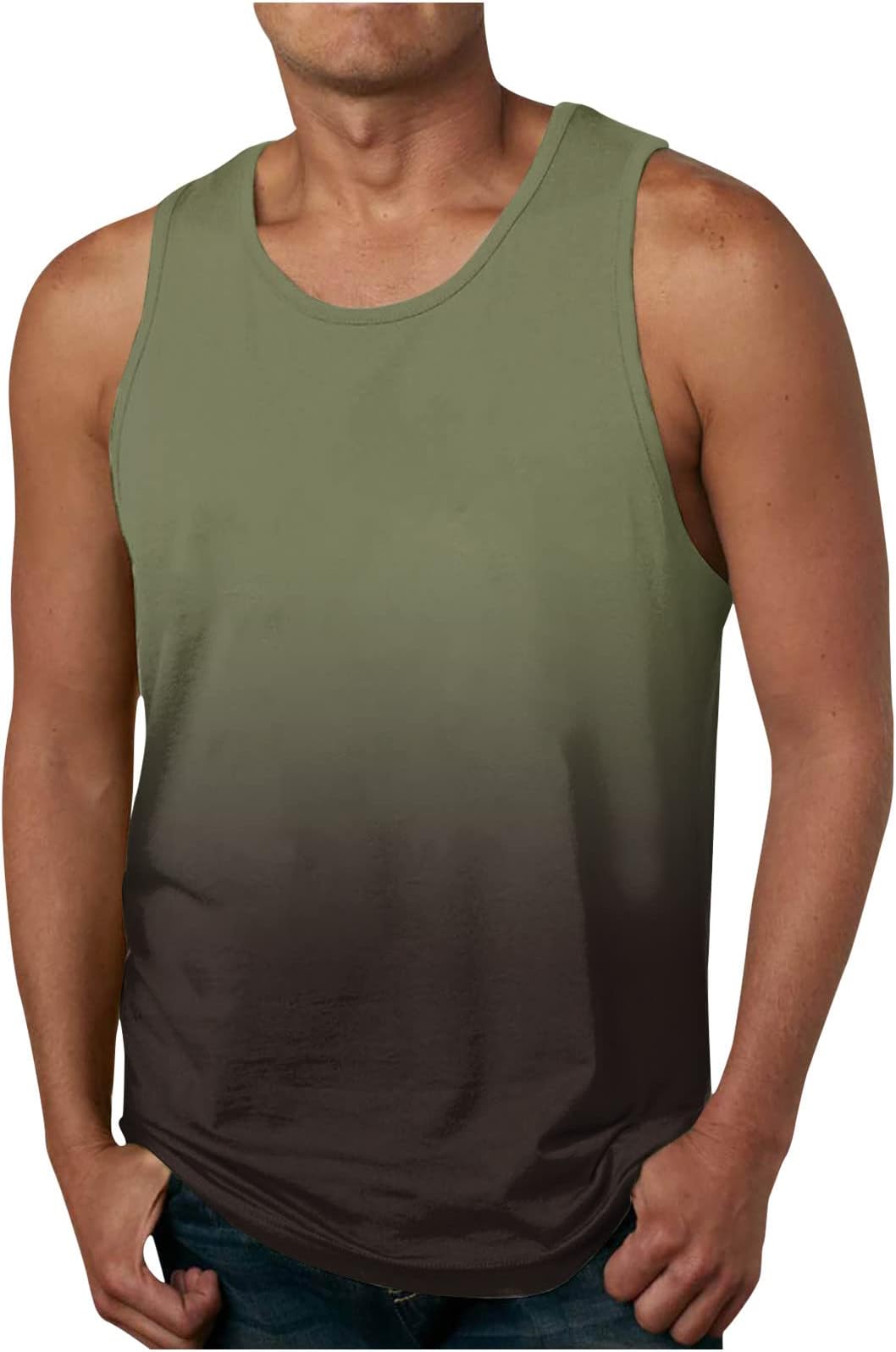 Tank Tops for Men Casual Fitness Gradient Print Pullover Round Neck Vest Gym Sport Vest Summer Loose Fashion T-Shirt