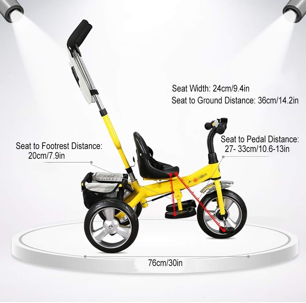 Tricycle Trike - 2in1 Kids' Tricycle with Push Handle/Rubber Wheels/Safety Harness, for 1-5 Year Old Boys/Girls, Toddler Bike (Color: White)