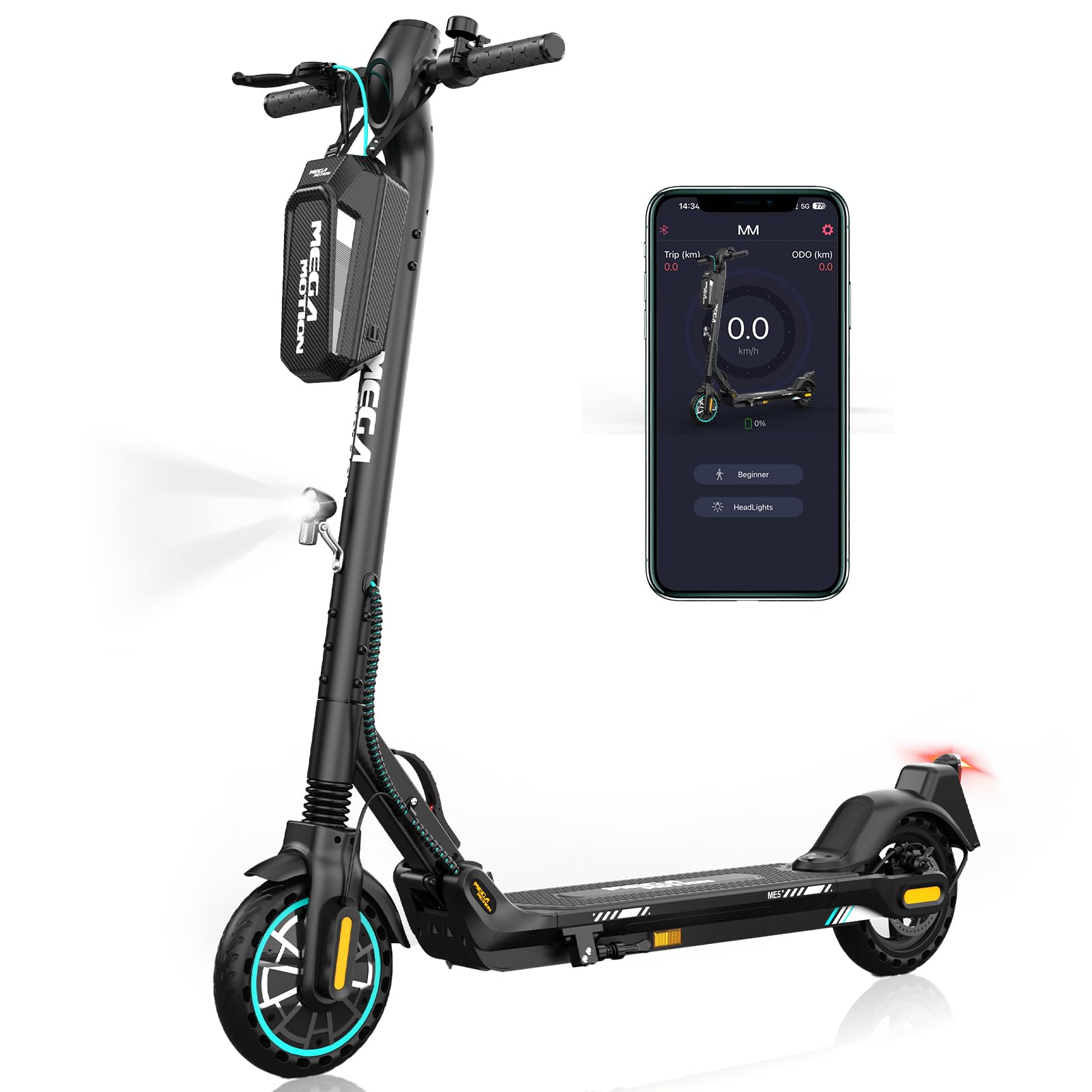 MEGA MOTION Trottinette électrique électrique pliable avec homologation routière et application, moteur de 350 W, plage de 30 à 35 km, 19 km/h, pneu Honeycomb de 8,5", scooter électrique portable
