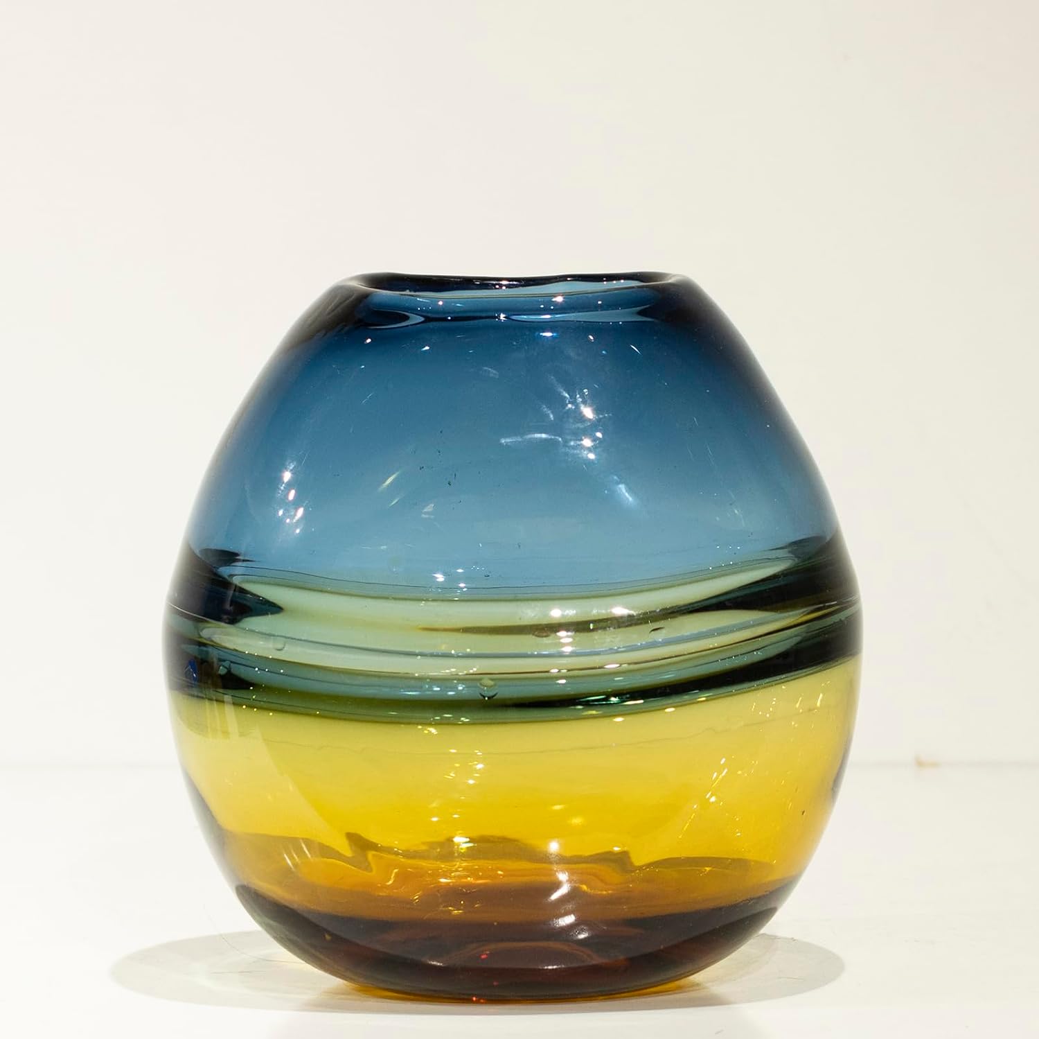 Glass Handmade Decorative Vase Ombre Centerpiece Vase with Yellow Base, Flower Vase for Home Decoration (Low vase)