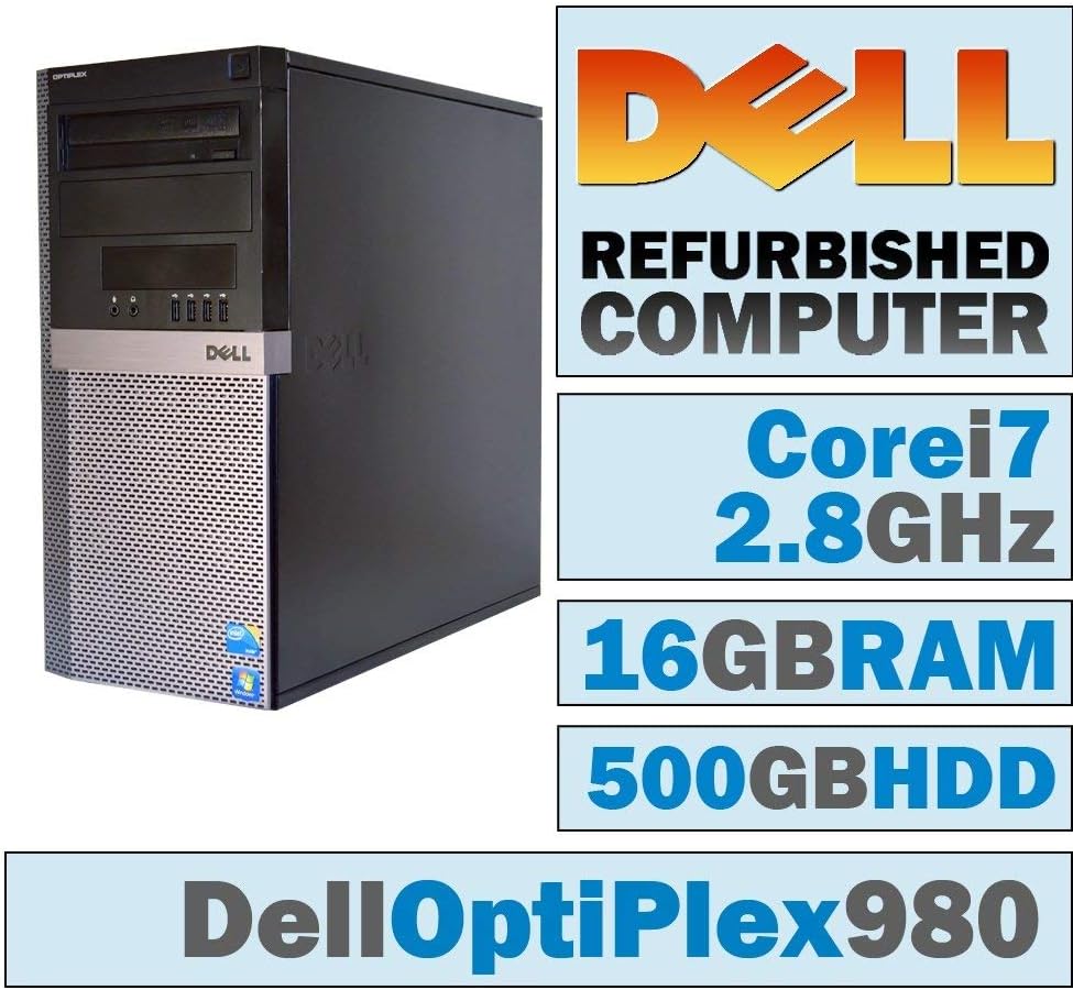 Dell OptiPlex 980 MT/Core i7-860 @ 2.8 GHz/16GB DDR3/500GB HDD/DVD-RW/WINDOWS 7 PRO 64 BIT (Renewed)