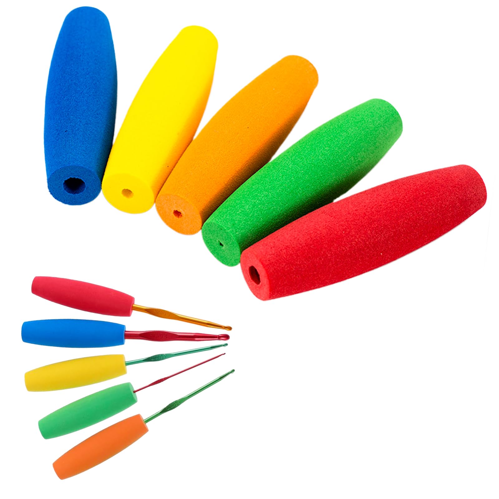 5 Colors Soft Foam Handle Grips for Crochet Hooks, Ergonomic Grip Aid for Elderly Arthritic Hands, Comfortable Knitting Tool Accessory, Anti-Slip Grip Enhancer