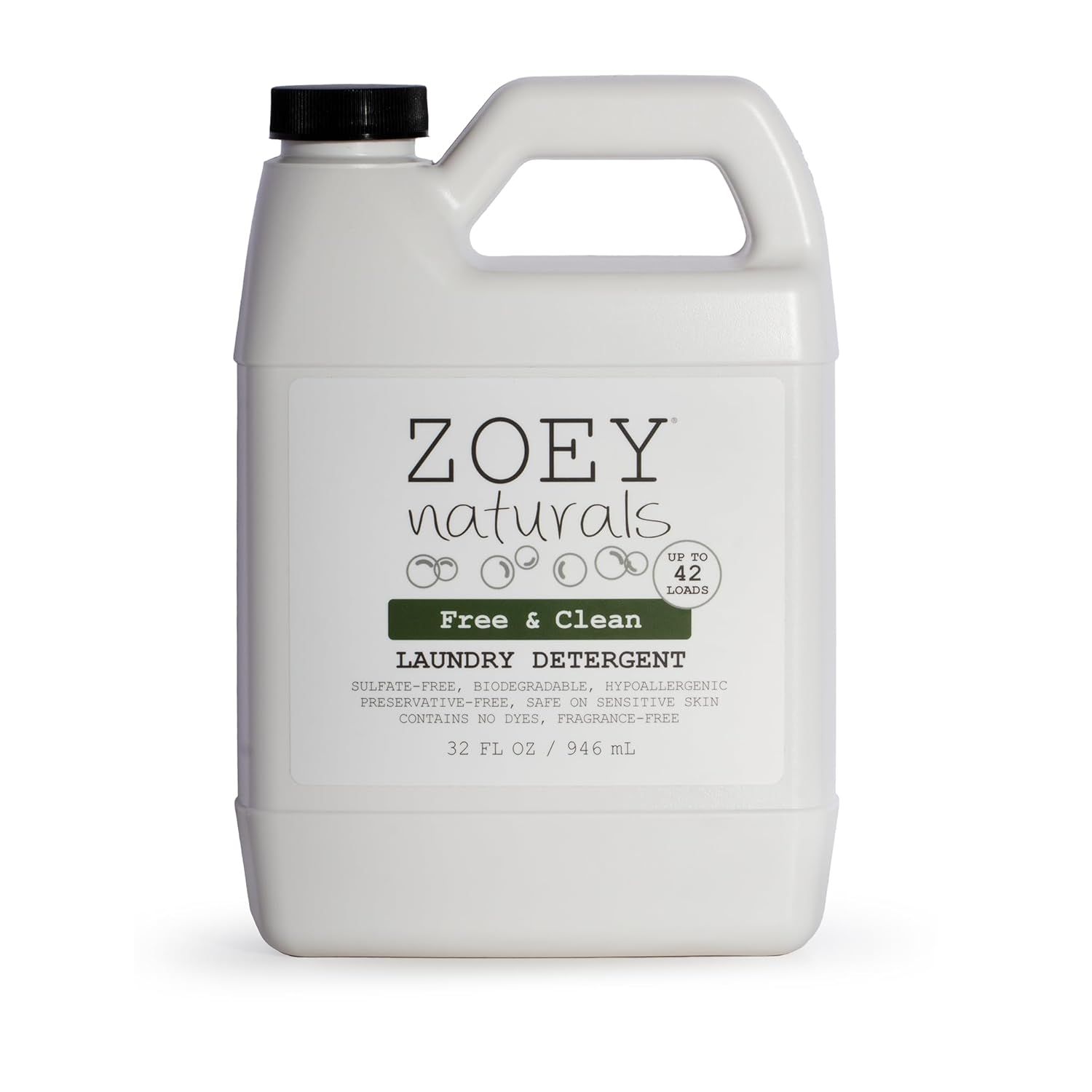 Zoey Naturals - Baby Laundry Detergent, Free & Clean – Hypoallergenic Plant-Based Liquid for Sensitive Skin – Sulfate, Dye & Fragrance Free – Concentrated HE Formula – 32 fl oz