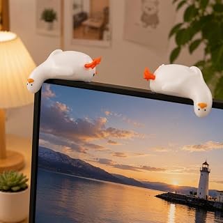 Chumia 2 Pcs Goose Computer Monitor Decor, 3D Printed Lazy Ducks Statues | Goose Computer Monitor Figurines, Cute Desk Accessories for Christmas Office Gaming Setup Desk Nooks Dashboard Birthday Gift