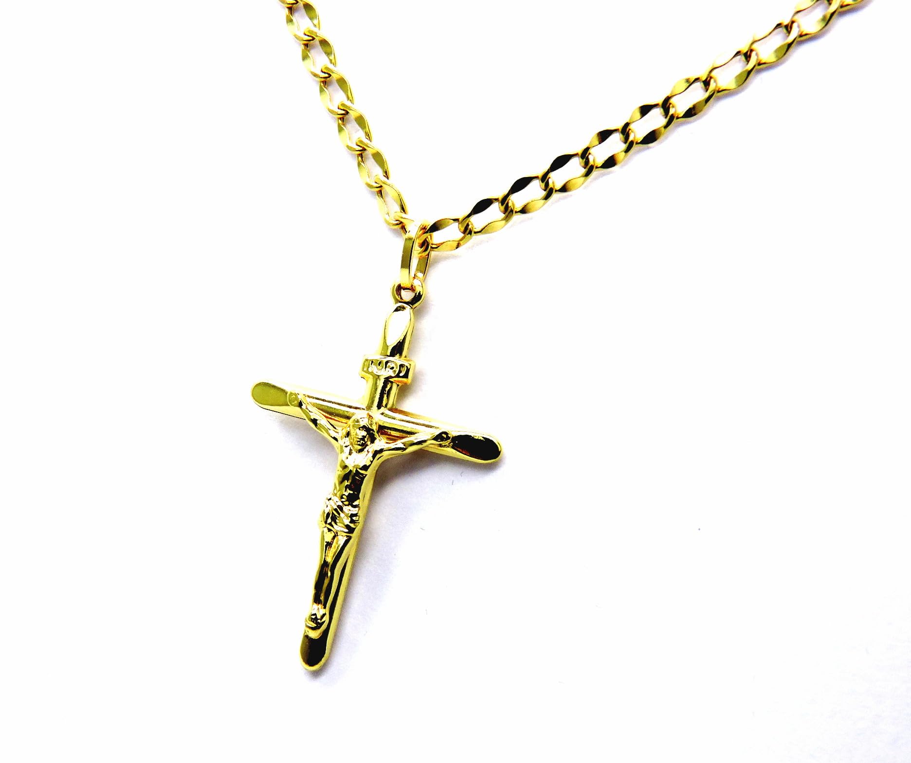 Collana Uomo Oro Giallo 18kt 750 Croce Cristo Smussata | Catena Cm 50, Pendente Religioso