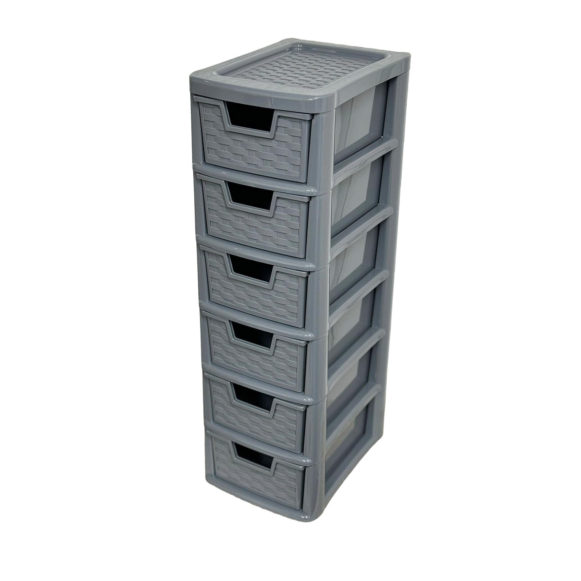 Mini Plastic Storage Drawers 6 Drawer Unit Small Drawer Tower Home Kitchen Craft Modular storage unit Office Desktop Storage Stationary Drawers (6 Drawers Mini Rattan Grey)