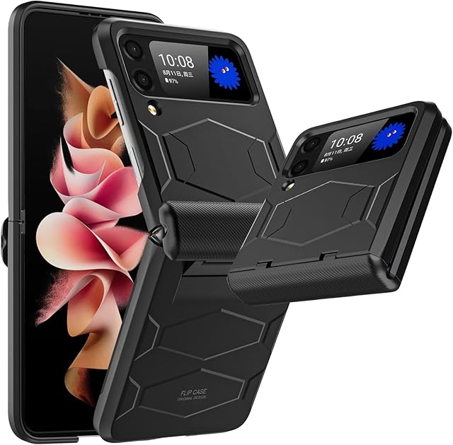 Vizvera for Samsung Galaxy Z Flip 3 Case 2021, Hinge Protection Foldable TPU+PC Mobile Phone Case Shock-proof Lightweight Durable Impact-Resistant Case for Z Flip 3 5G- Black
