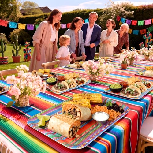 Vesici 4 Pack Mexican Melamine Serving Trays, 13 x 10 in Rectangular Decorative Platters, Colorful Aztec Boho Pattern Snack & Appetizer Plates for Taco Bar, Patio, Parties, Home Decoration by Vesici - Used condition - Image 5