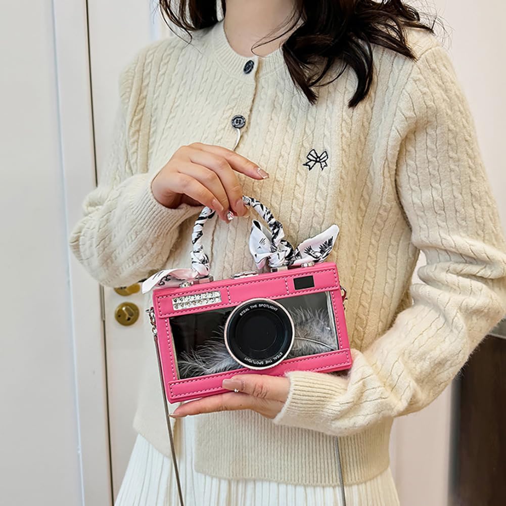 Camera Shaped Purse Handbag, PU Leather Casual Fashion Funny Snapshot Shoulder Bag, Vintage Novelty Box Crossbody Clutch