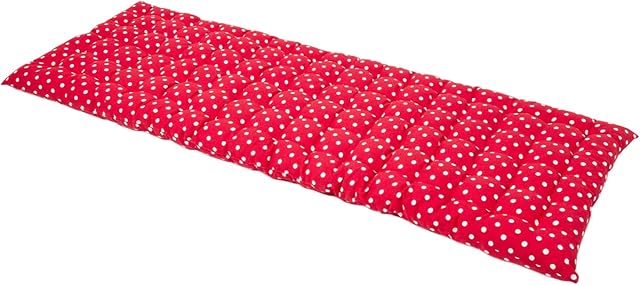 HOMESCAPES Red Polka Dot Garden Bench Cushion 3 Seater Seat Pad for Patio Furniture Kitchen or Dining Bench Indoor & Outdoor Use Comfortable 100% Cotton Thick Cushion 143 cm Wide