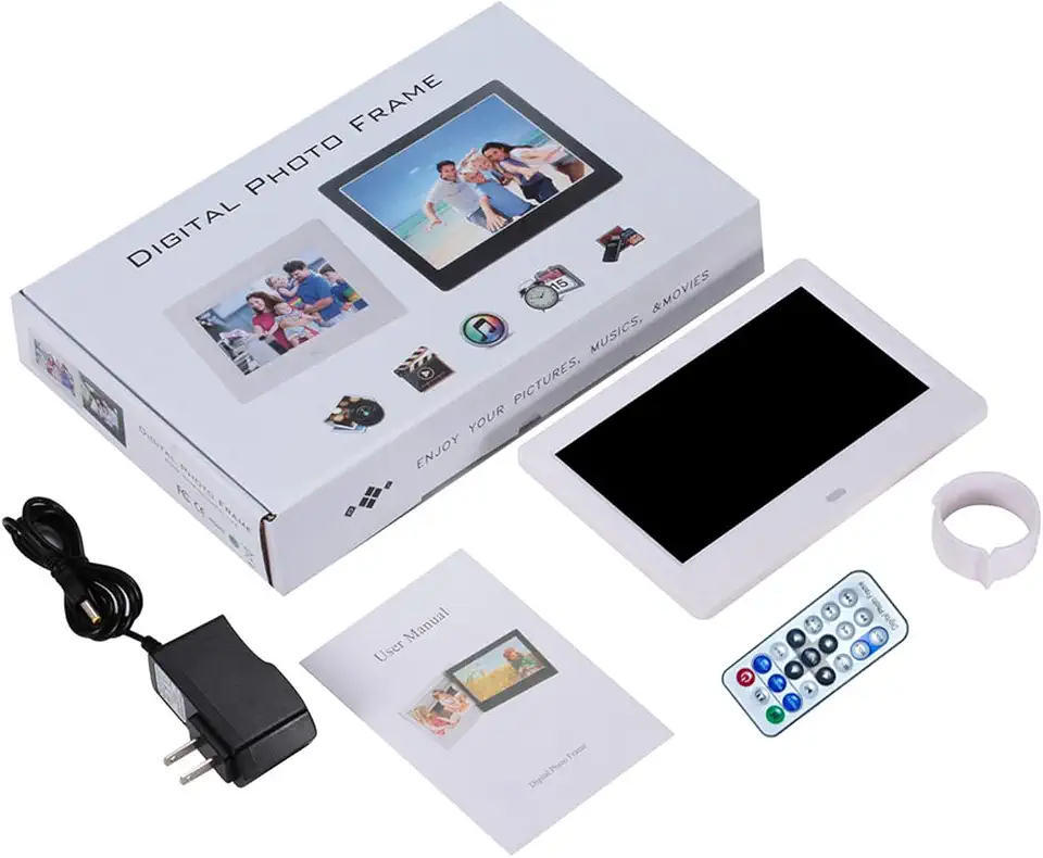 Quadro de Fotos Digital HD Tela Reprodutor Multifuncional para Imagens Filmes e Músicas com Calendário Relógio Alarme Suporta Cartão SD USB até 32GB