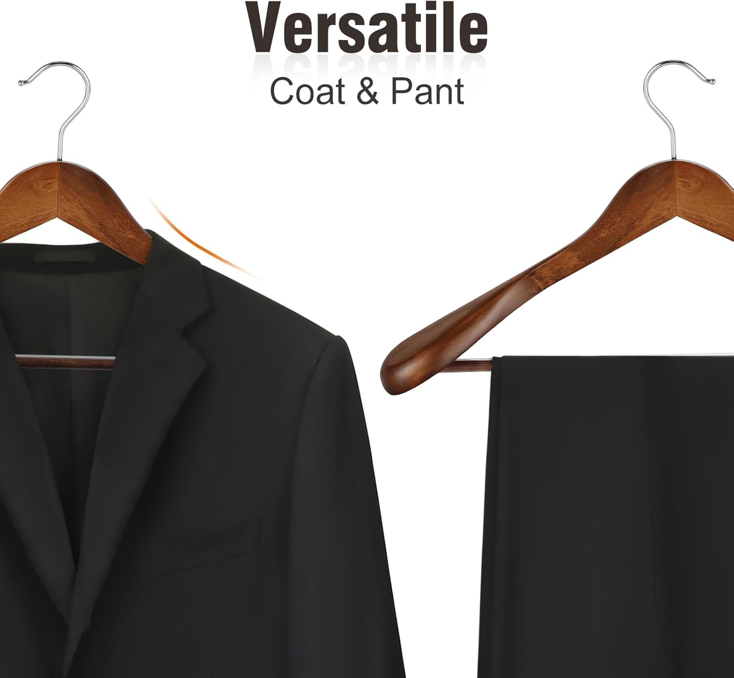 TOPIA HANGER Wide Shoulder Wooden Hangers, Suit Hangers with Non Slip Pants Bar & 360° Swivel Hook, Solid Wood Heavy Duty Coat Hanger, 6 Pack (Walnut)-CT02WA - Image 7