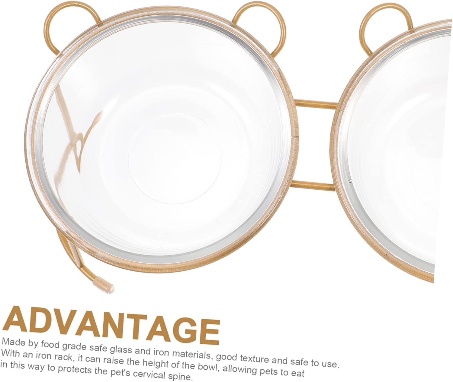 Sosoport Double Cat Food Bowl Stand Elevated Pet Feeding Bowl for Indoor Cats Glass Pet Water Dog