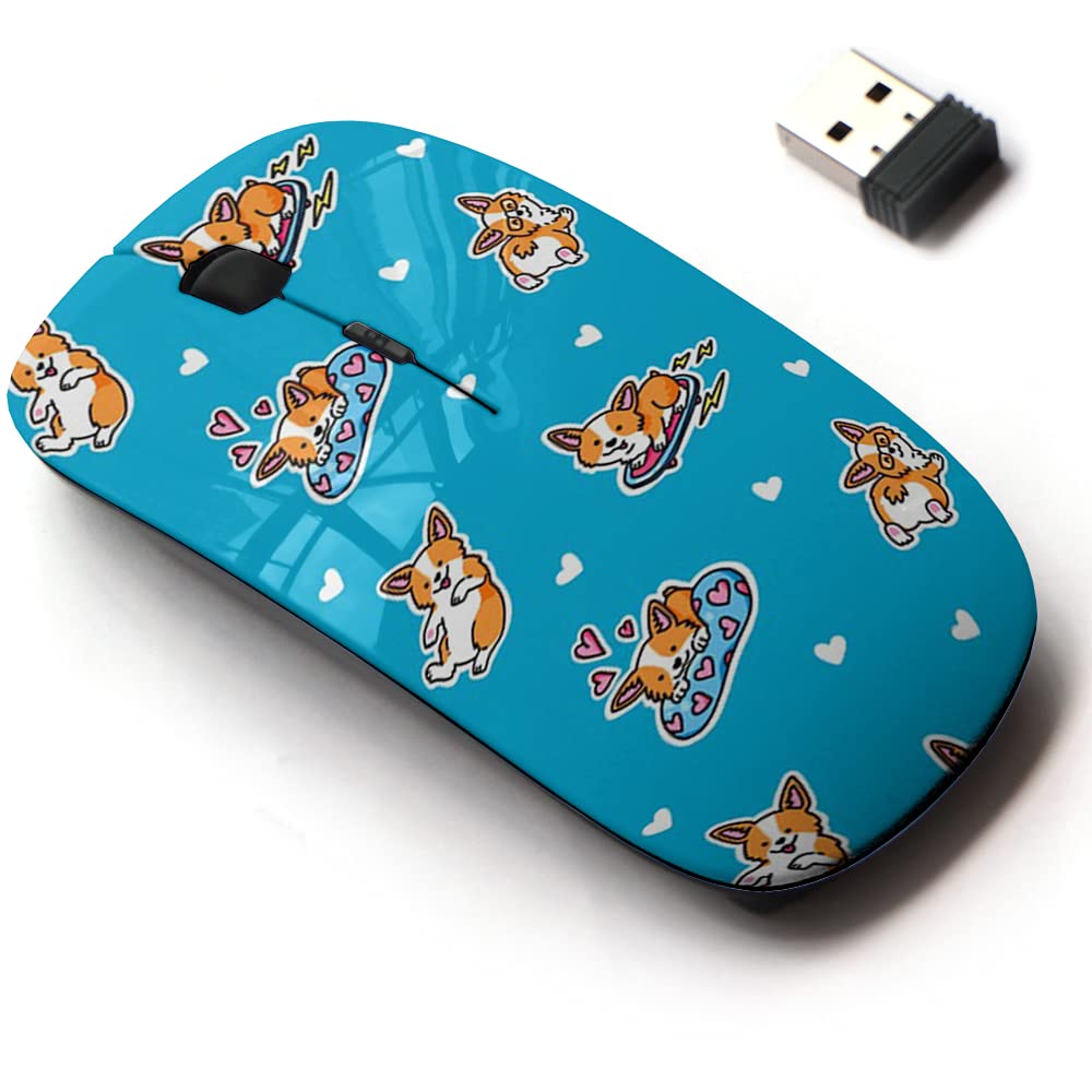 2.4G Wireless Mouse With Cute Welsh Corgi Skater Design - Nano Receiver, Plug & Play For Laptop, Desktop, PC, Mac
