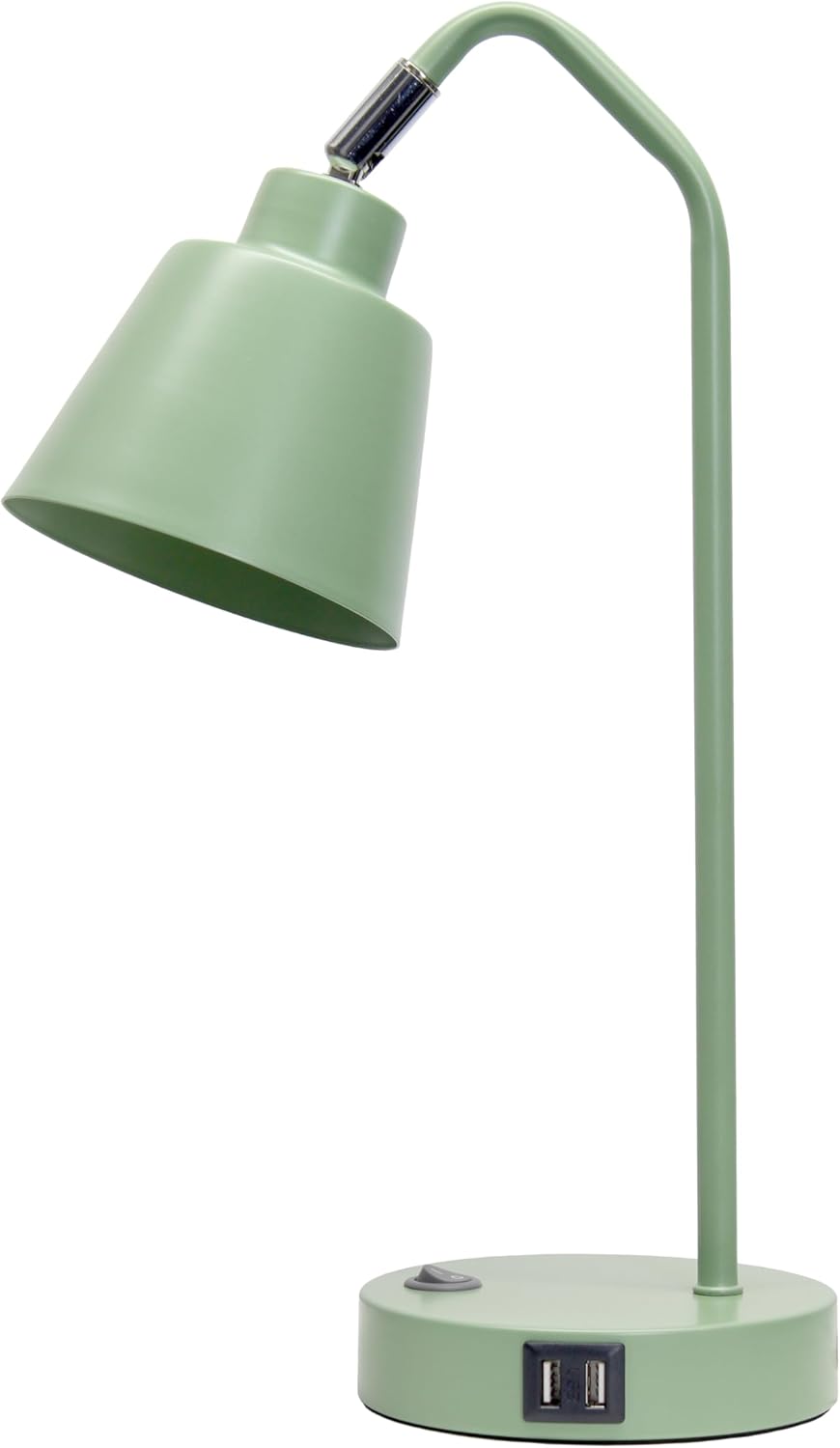 Simple Designs LD1071-SGE 16" Sleek Essentials Adjustable Metal Desk Task Lamp with Dual USB Ports, for Office, Desk, Nightstand, Dorm, Sage Green