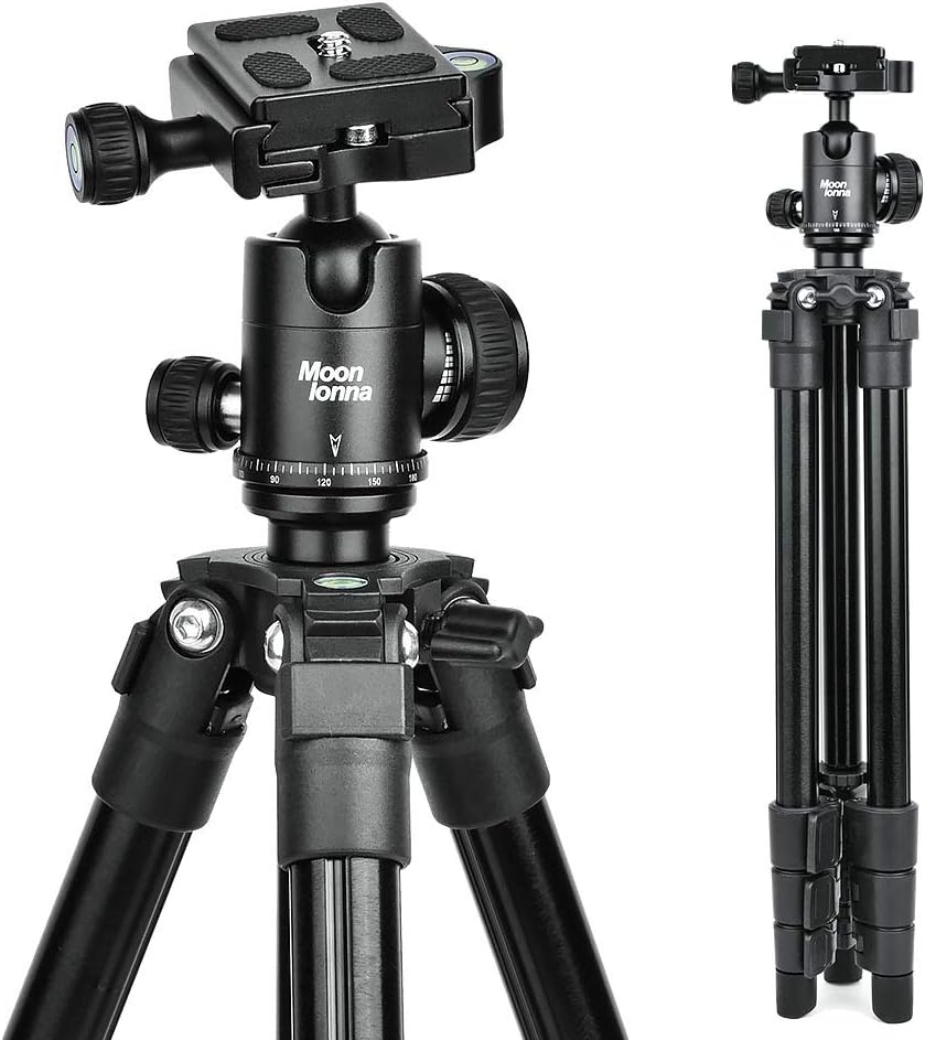 Camera Tripod, Portable Lightweight Compact Travel DSLR Tripod with 360 Ball Head, 1/4 Plate,Two Gradienter and Bag for Canon,Nikon,Sony,Samsung,Olympus Camera
