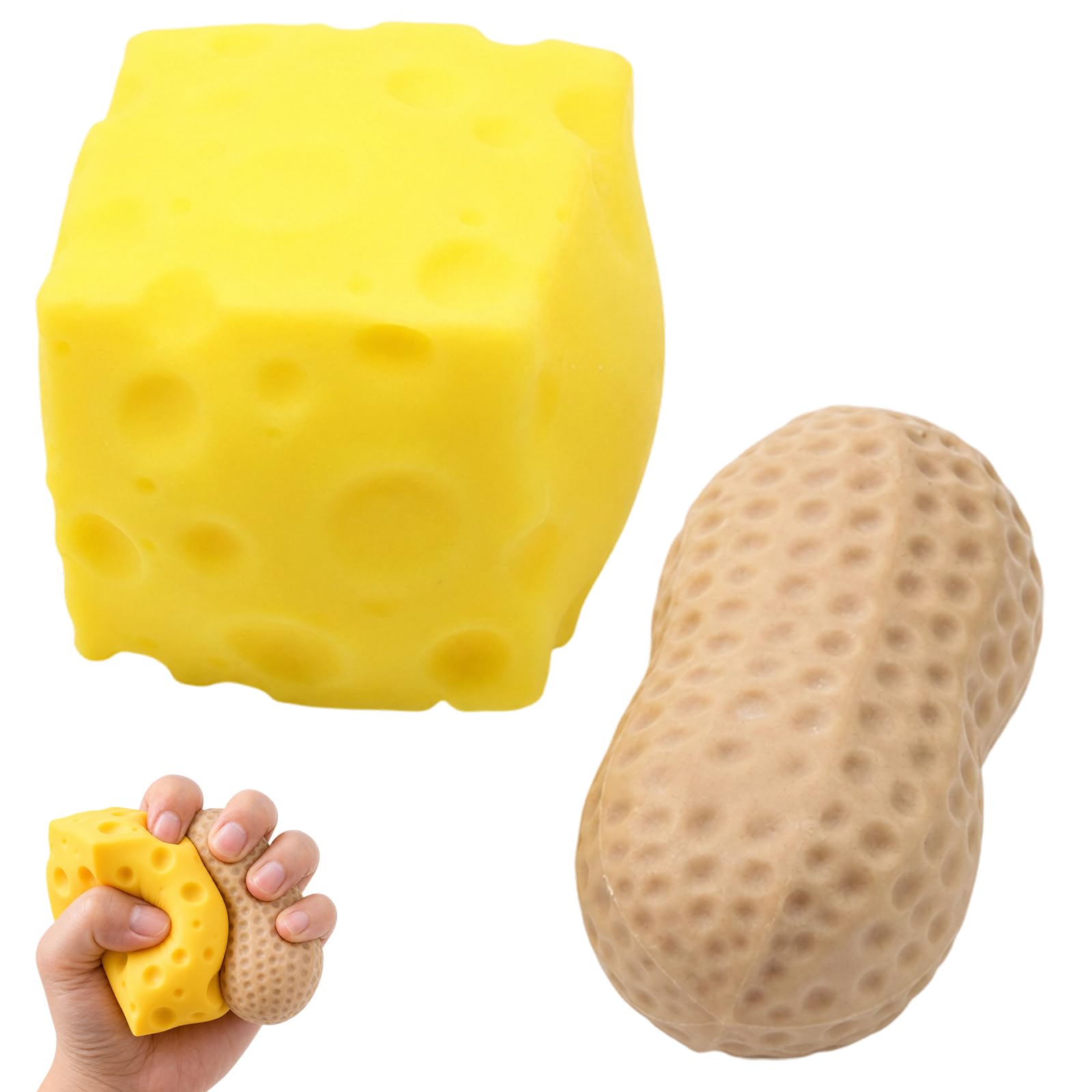 2Pcs Peanut & Cheese Squishy, Giant Cheese Squishy Set, Soft Sensory Gadgets