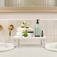 Vista 4 de Bandeja decorativa de madera, soporte de pedestal de madera rústica, soporte de exhibición rústico encalado, barra de café, comedor, centro de mesa