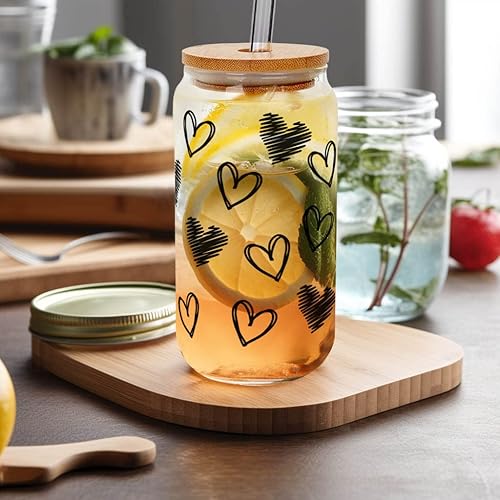 Miniatura 4 de Mason Life Vasos de Café Helado, Tazas de San Valentín Regalos para Ella Mujeres 18 OZ Taza de Corazones Vaso de Cerveza, Vasos para Beber en Pareja