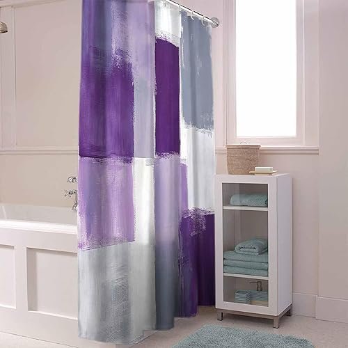 Miniatura 6 de Cortina de ducha de tela para baño, lavanda geométrica abstracta, juego de cortina de ducha personalizada con ganchos, cortinas de baño de lujo,