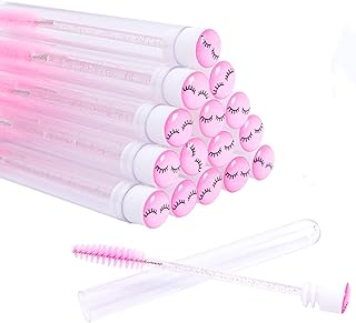 20 Pcs Pink Lash Disposable Mascara Brushes Diamond Eyelash Spoolies Makeup Brush Mascara Wand in Sanitary Tube Lash Supplies